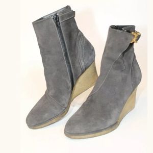 See by Chloe Womens 6 Gray Suede Leather Booties Wedges Ankle Boots
